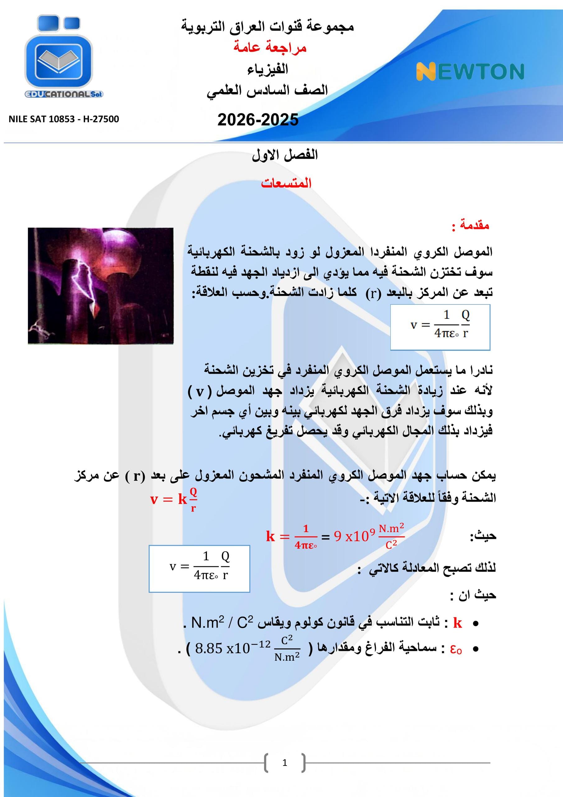 ملزمة مراجعة مركزة فيزياء التلفزيون التربوي السادس العلمي 2026 PDF